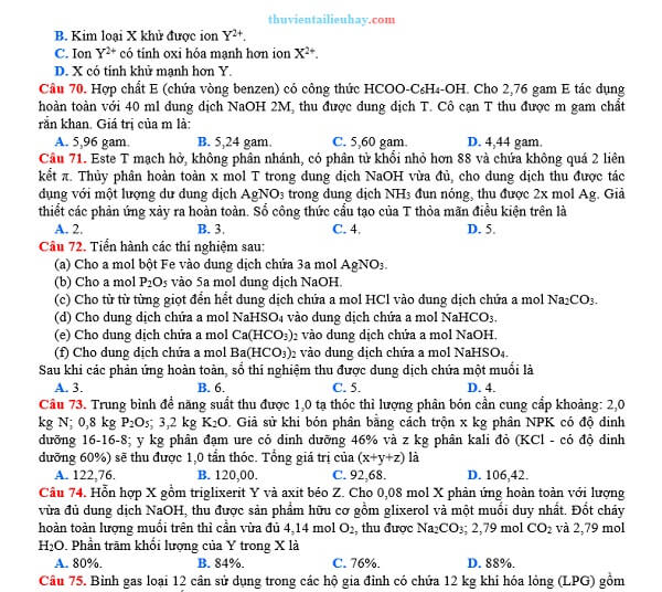 10 Đề Ôn Thi Tốt Nghiệp THPT 2023 Môn Hóa Có Lời Giải
