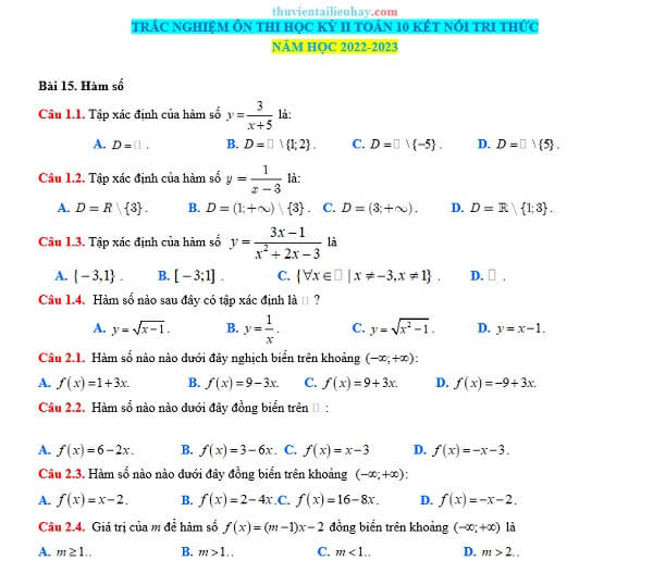 150 Câu Trắc Nghiệm Ôn Thi Học Kỳ 2 Toán 10 Kết Nối Tri Thức