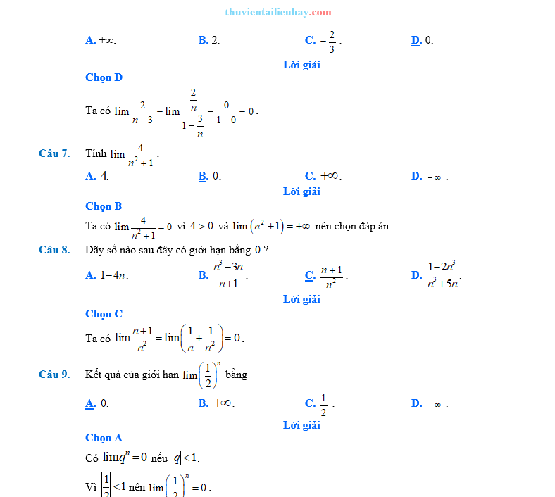 60 Câu Trắc Nghiệm Giới Hạn Dãy Số Có Lời Giải Chi Tiết