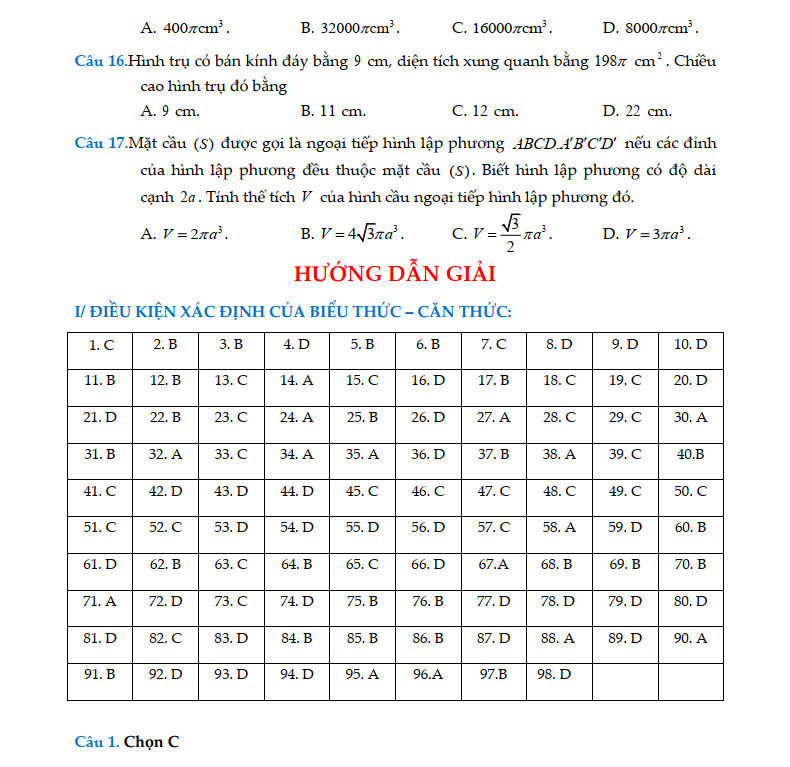 Bài Tập Trắc Nghiệm Môn Toán Lớp 9