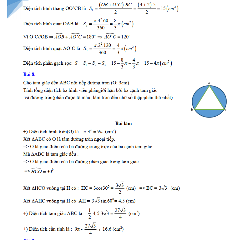 Các Bài Toán Tính Diện Tích Phần Tô Đậm Lớp 9