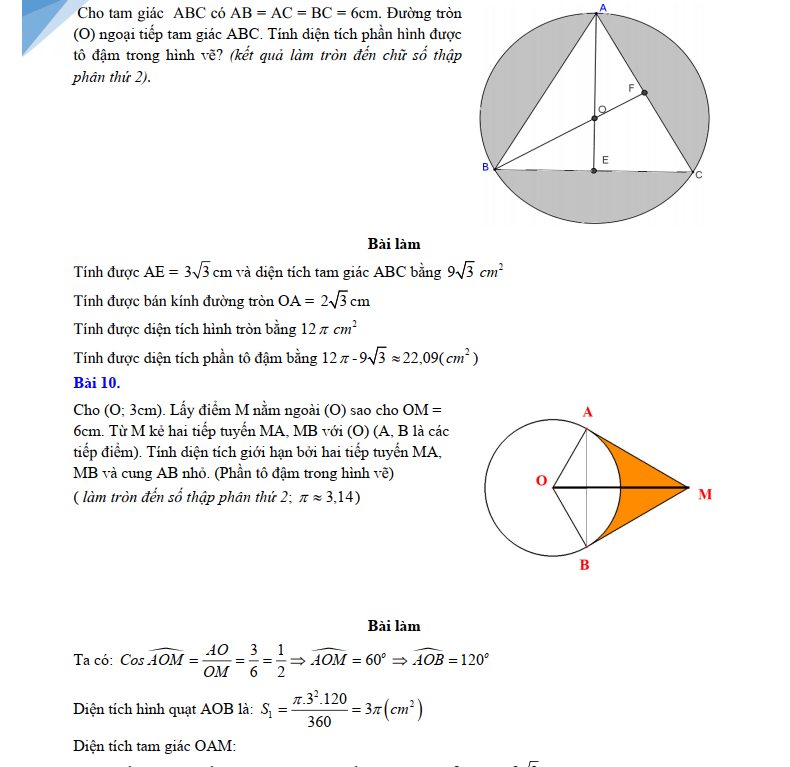 Các Bài Toán Tính Diện Tích Phần Tô Đậm Lớp 9