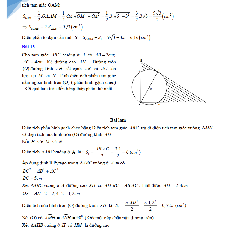 Các Bài Toán Tính Diện Tích Phần Tô Đậm Lớp 9