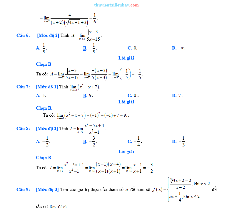Các Dạng Bài Trắc Nghiệm Giới Hạn Hàm Số Có Lời Giải Chi Tiết