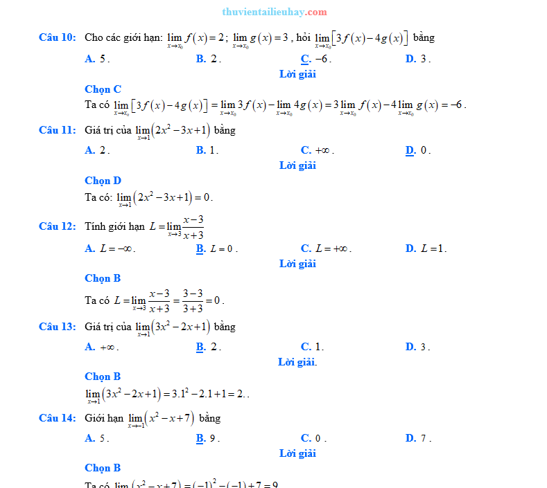 Các Dạng Bài Trắc Nghiệm Giới Hạn Hàm Số Có Lời Giải Chi Tiết