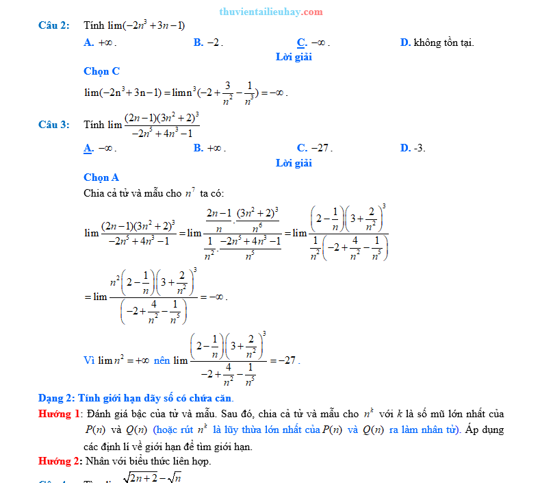 Các Dạng Bài Tập Trắc Nghiệm Giới Hạn Dãy Số Có Lời Giải
