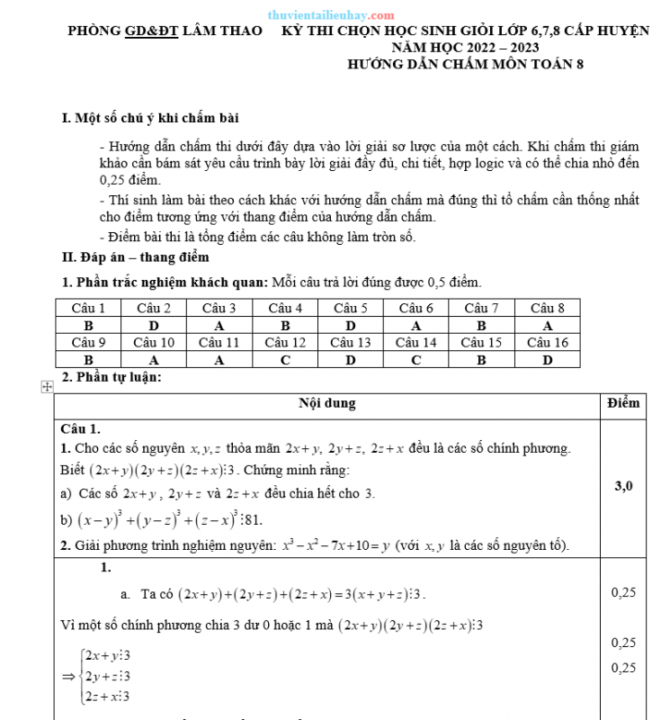 Đề Thi HSG Toán 8 Huyện Lâm Thao 2022-2023