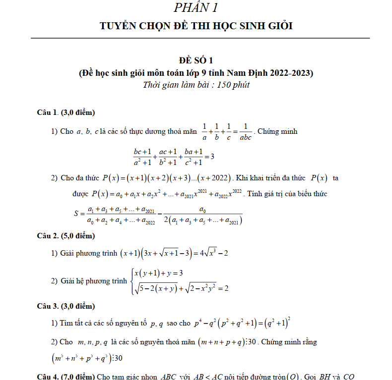 23 Đề Thi Học Sinh Giỏi Toán 9 Năm 2022-2023