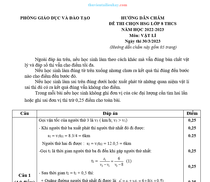 Đề Thi Chọn HSG Vật Lí 8 Huyện Gia Viễn 2022-2023 Có Đáp Án