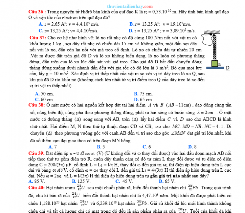 Đề Thi Thử Tốt Nghiệp 2023 Vật Lí Đề 6 Có Lời Giải