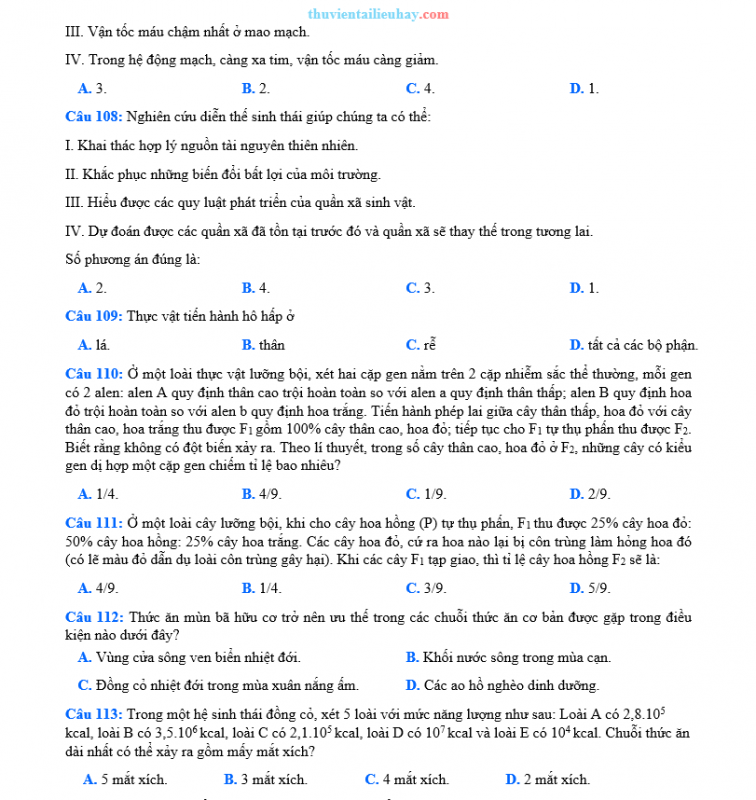 Đề Thi Thử 2023 Môn Sinh Có Lời Giải Chi Tiết Đề 3
