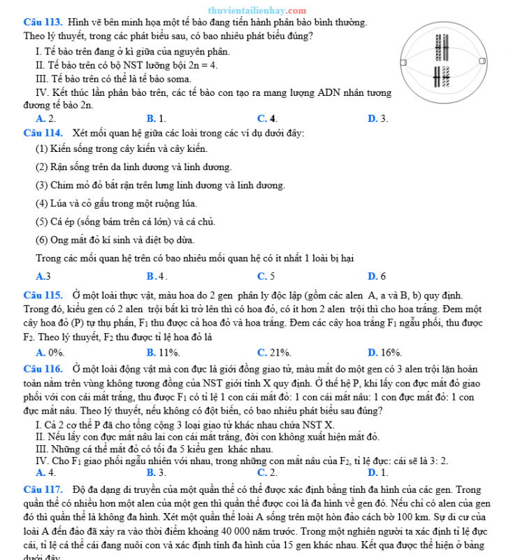 Đề Thi Thử 2023 Môn Sinh Có Lời Giải Chi Tiết Đề 4