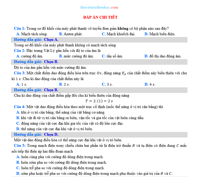 Đề Thi Thử Tốt Nghiệp 2023 Vật Lí Đề 2 Có Lời Giải