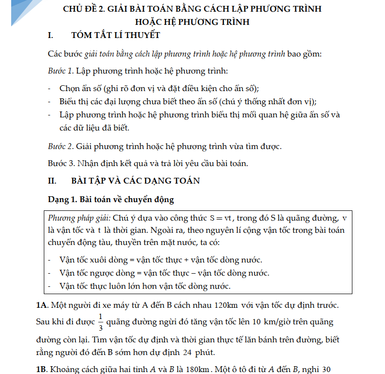 Tổng Hợp Một Số Chủ Đề Trọng Tâm Môn Toán Ôn Thi Vào Lớp 10