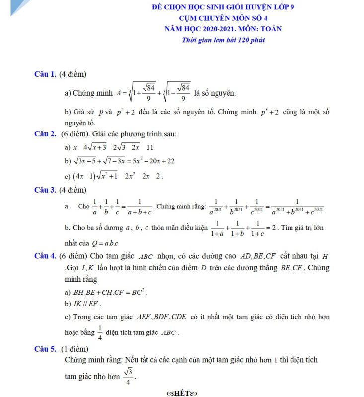 111 Đề Thi HSG Toán Lớp 9 Cấp Huyện Có Đáp Án Chi Tiết