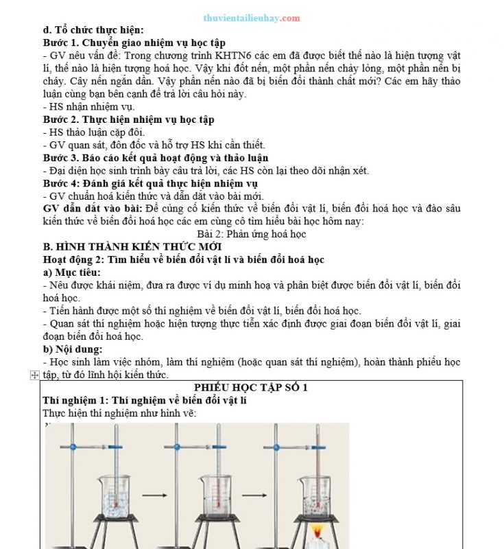 Giáo Án KHTN 8 Kết Nối Tri Thức Bài 2 Phản Ứng Hóa Học