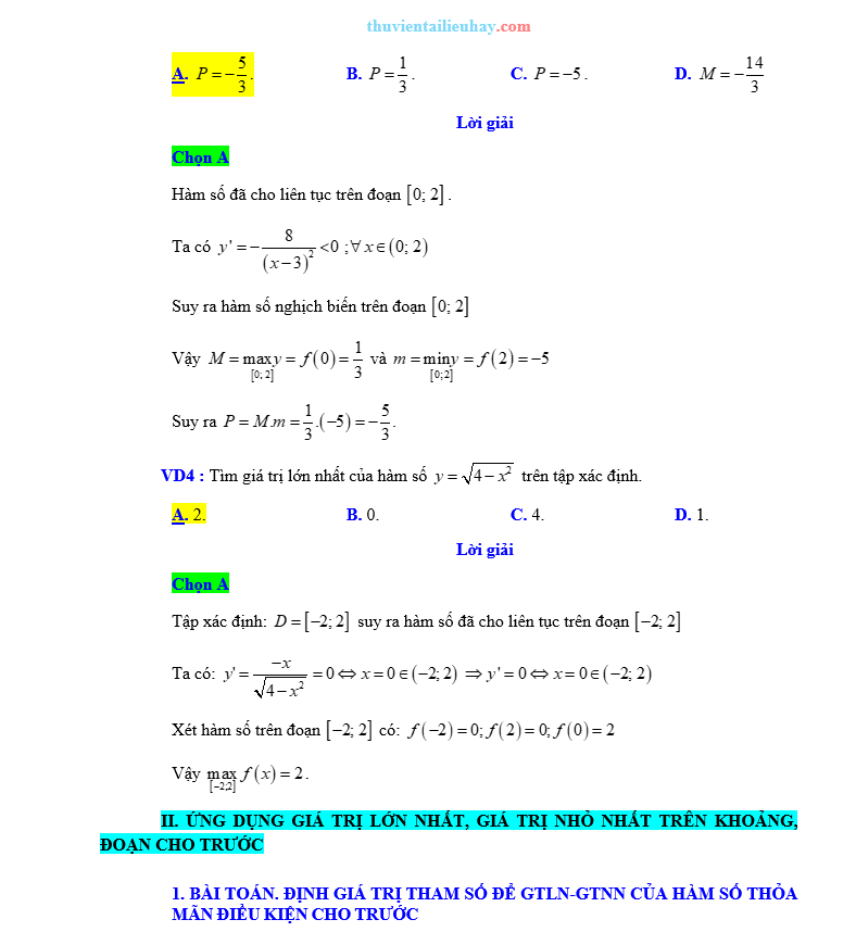 Trắc Nghiệm GTLN VÀ GTNN Của Hàm Số Theo Từng Mức Độ