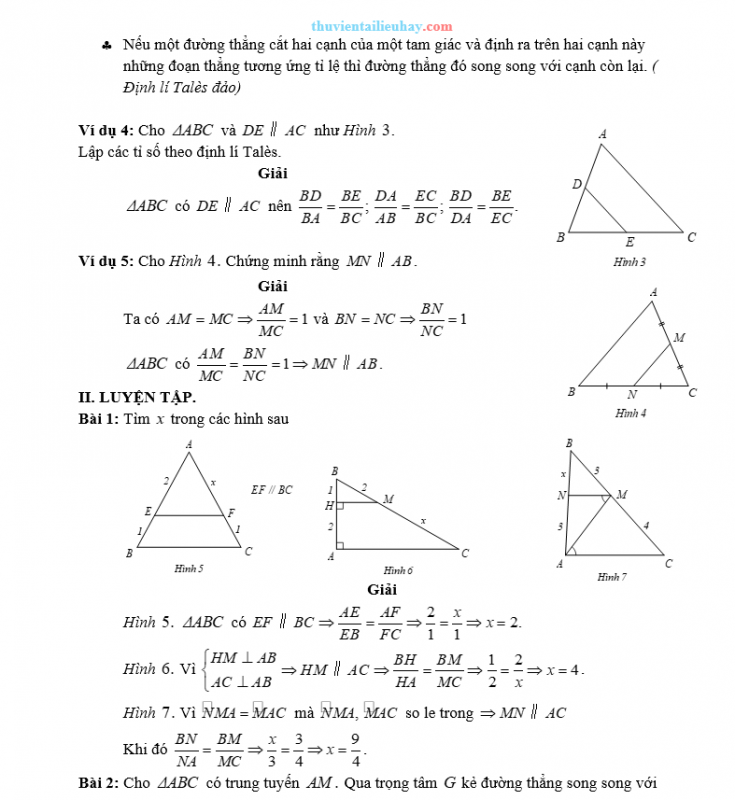 Bài Tập Cơ Bản Toán 8 Chương 4 Định Lí Thalès Có Đáp Án Chi Tiết