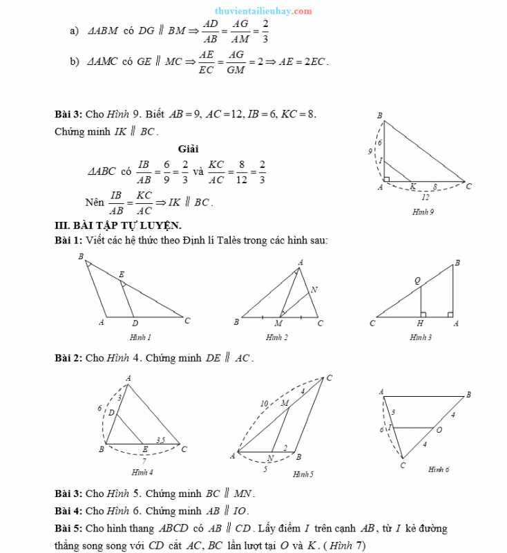 Bài Tập Cơ Bản Toán 8 Chương 4 Định Lí Thalès Có Đáp Án Chi Tiết