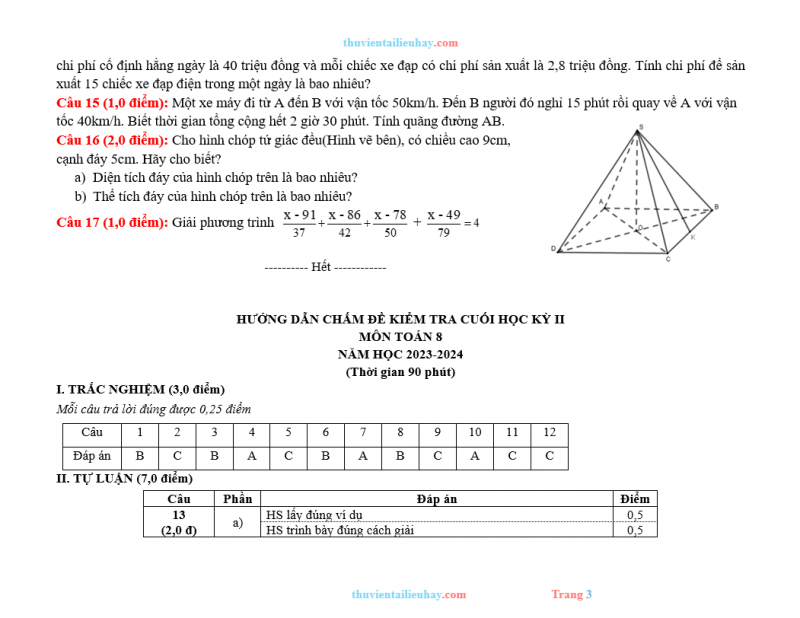 Đề Thi Học Kỳ 2 Toán 8 CTST Có Đáp Án Ma Trận Đặc Tả