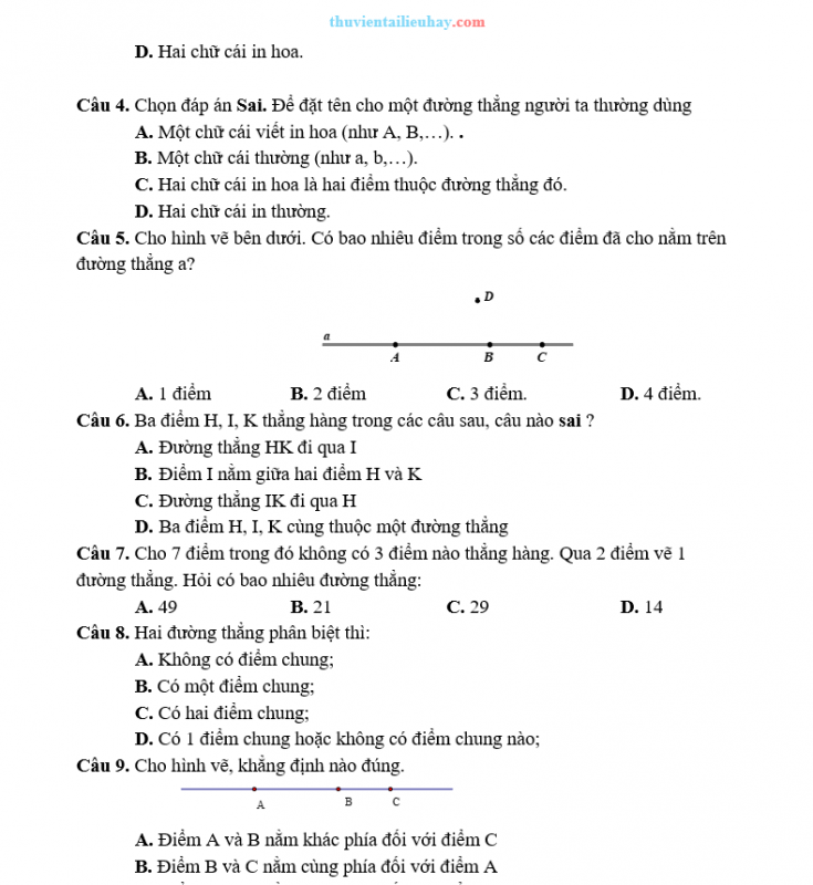 Giáo Án Dạy Thêm Toán 6 Điểm Đường Thẳng Ba Điểm Thẳng Hàng Tia