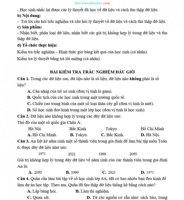 Giáo Án Dạy Thêm Toán 6 Dữ Liệu Và Thu Thập Dữ Liệu