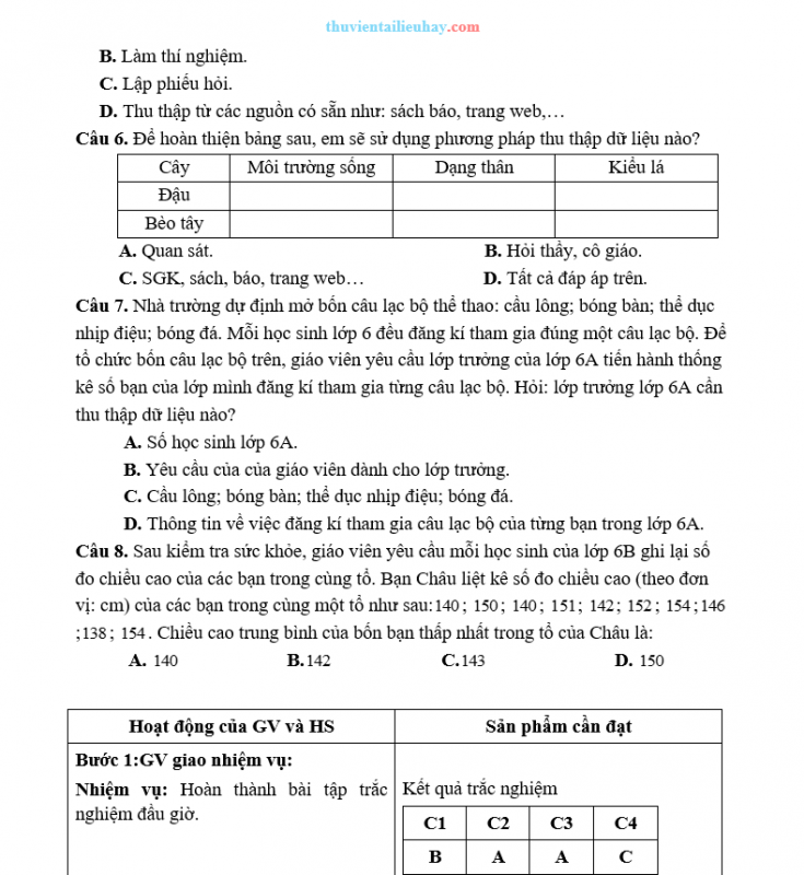 Giáo Án Dạy Thêm Toán 6 Dữ Liệu Và Thu Thập Dữ Liệu