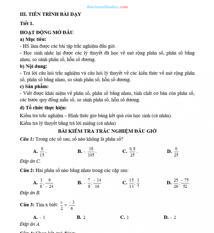 Giáo Án Dạy Thêm Toán 6 Phân Số