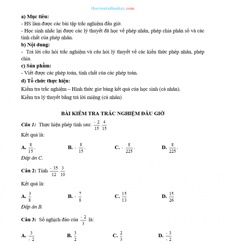 Giáo Án Dạy Thêm Toán 6 Phép Nhân Và Phép Chia Phân Số