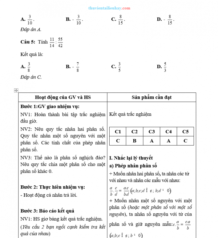 Giáo Án Dạy Thêm Toán 6 Phép Nhân Và Phép Chia Phân Số