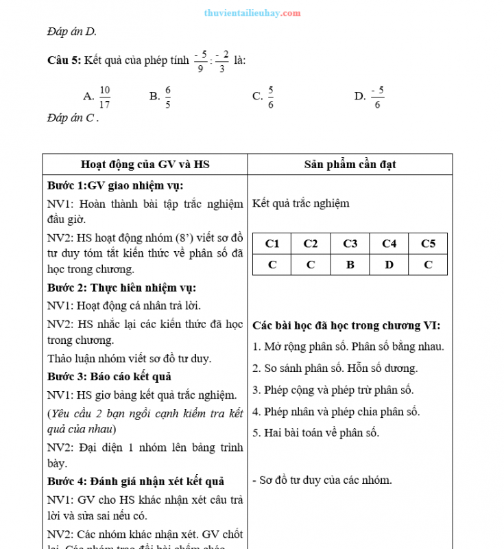 Giáo Án Dạy Thêm Toán 6 Ôn Tập Chung Về Phân Số