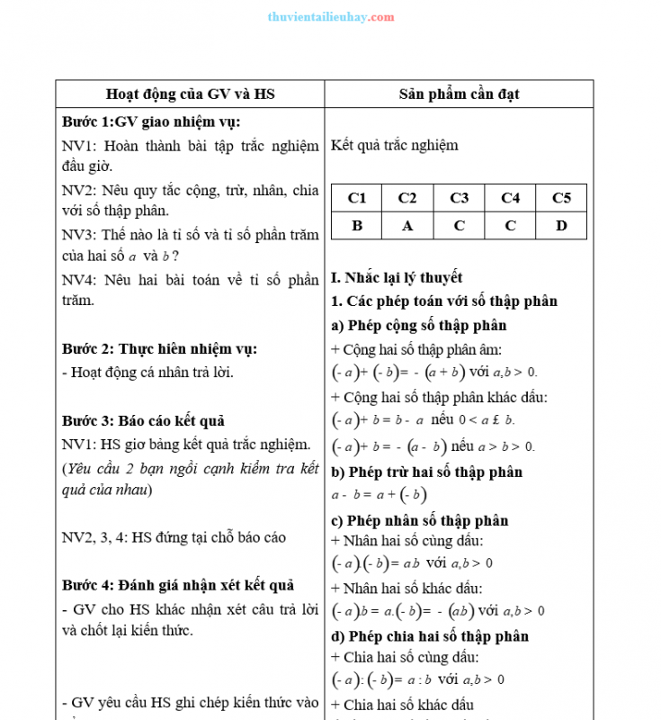 Giáo Án Dạy Thêm Toán 6 Ôn Tập Chung Về Tỉ Số Phần Trăm