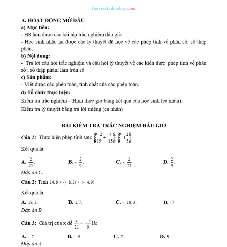 Giáo Án Dạy Thêm Toán 6 Ôn Tập Học Kỳ 2