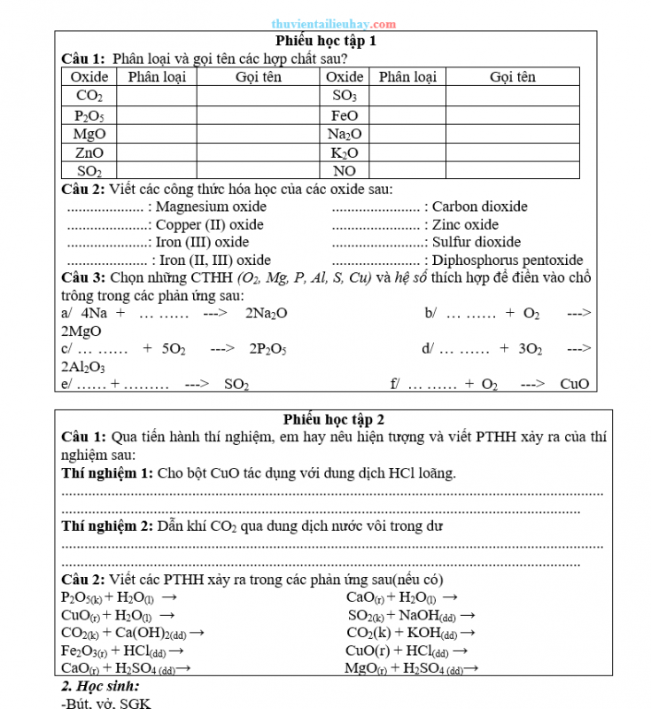 Giáo Án KHTN 8 Kết Nối Tri Thức Bài 10 Oxide