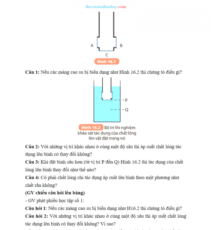 Giáo Án KHTN 8 KNTT Bài 16 Áp Suất Chất Lỏng Áp Suất Khí Quyển