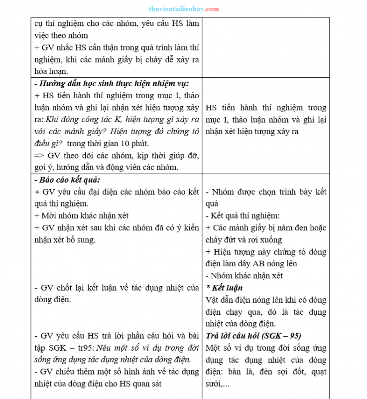 Giáo Án KHTN 8 Kết Nối Tri Thức Bài 23 Tác Dụng Của Dòng Điện