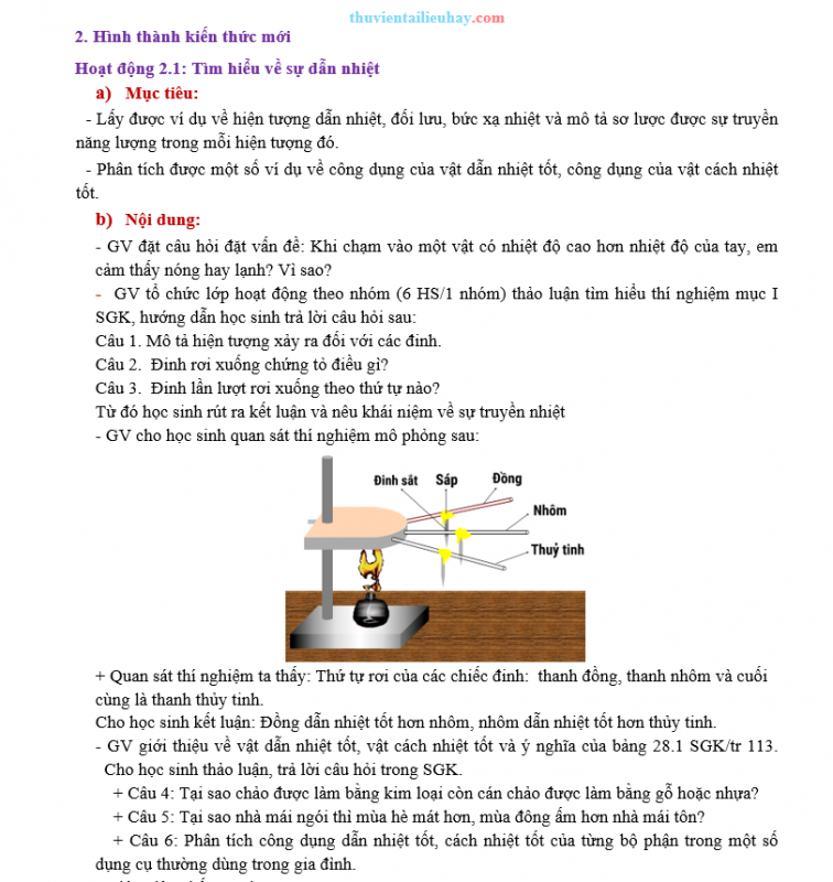 Giáo Án KHTN 8 Kết Nối Tri Thức Bài 28 Sự Truyền Nhiệt