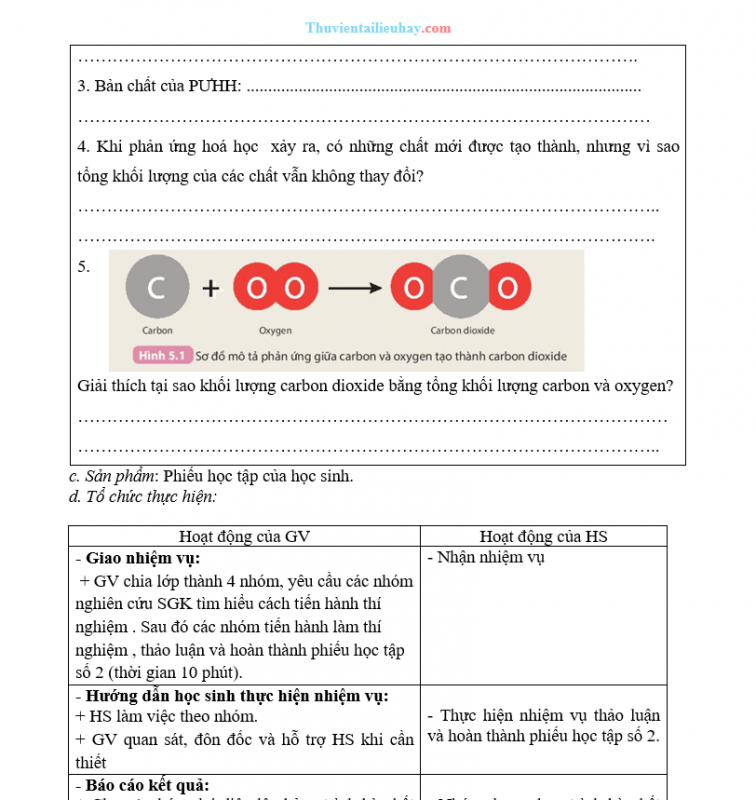 Giáo Án KHTN 8 KNTT Bài 5 Định Luật Bảo Toàn Khối Lượng Và Phương Trình Hóa Học