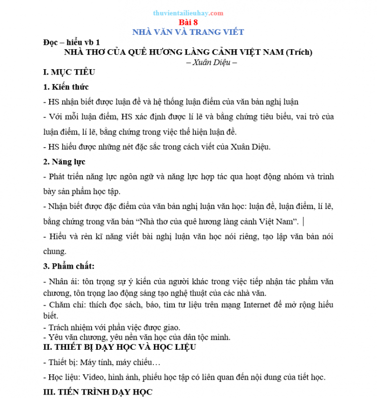 Giáo Án Ngữ Văn 8 KNTT Bài 8 Nhà Văn Và Trang Viết