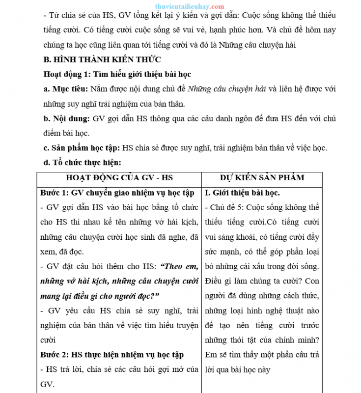 Giáo Án Ngữ Văn 8 KNTT Bài 5 Những Câu Chuyện Hài