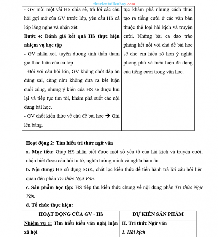 Giáo Án Ngữ Văn 8 KNTT Bài 5 Những Câu Chuyện Hài