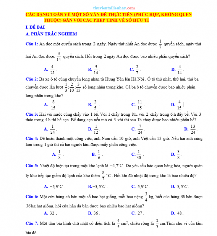Các Dạng Toán Nâng Cao Về Thực Tiễn Gắn Với Số Hữu Tỉ Lớp 7