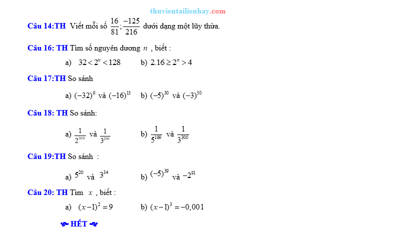 Các Dạng Toán Về Phép Tính Lũy Thừa Với Số Mũ Tự Nhiên Của Một Số Hữu Tỉ Lớp 7