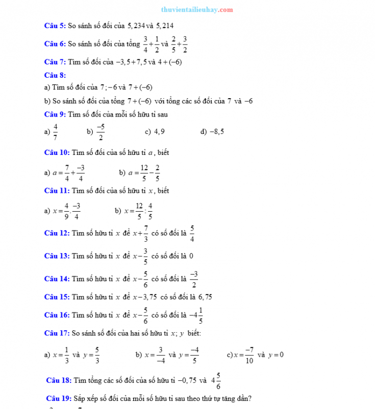 Các Dạng Toán Về Số Đối Của Một Số Hữu Tỉ Lớp 7 Có Lời Giải Chi Tiết