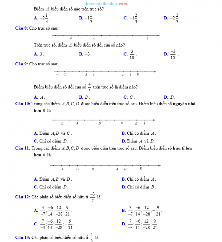 Các Dạng Toán Về Biểu Diễn Số Hữu Tỉ Trên Trục Số Lớp 7 Có Đáp Án Chi Tiết