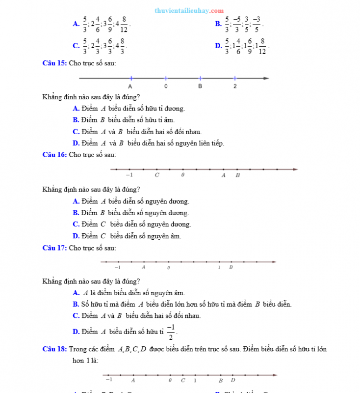 Các Dạng Toán Về Biểu Diễn Số Hữu Tỉ Trên Trục Số Lớp 7 Có Đáp Án Chi Tiết