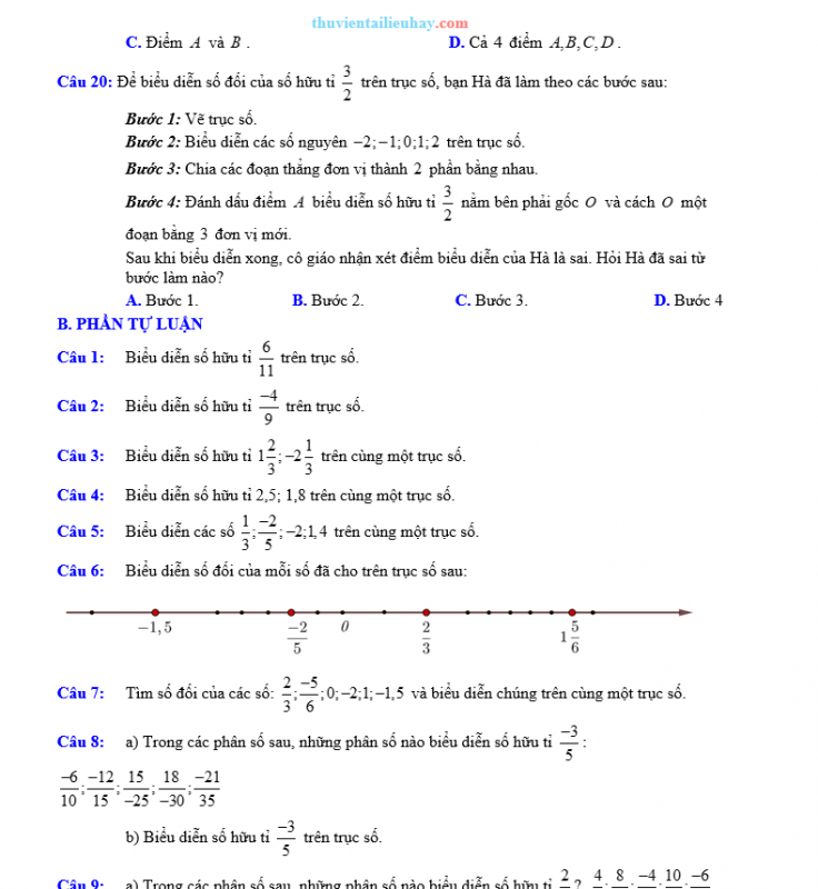 Các Dạng Toán Về Biểu Diễn Số Hữu Tỉ Trên Trục Số Lớp 7 Có Đáp Án Chi Tiết