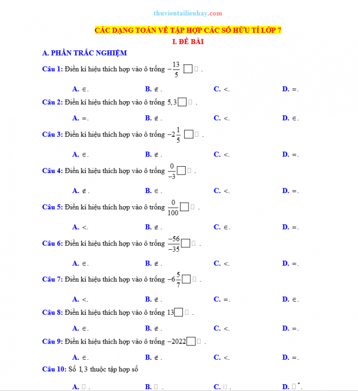 Các Dạng Toán Về Tập Hợp Số Hữu Tỉ Lớp 7