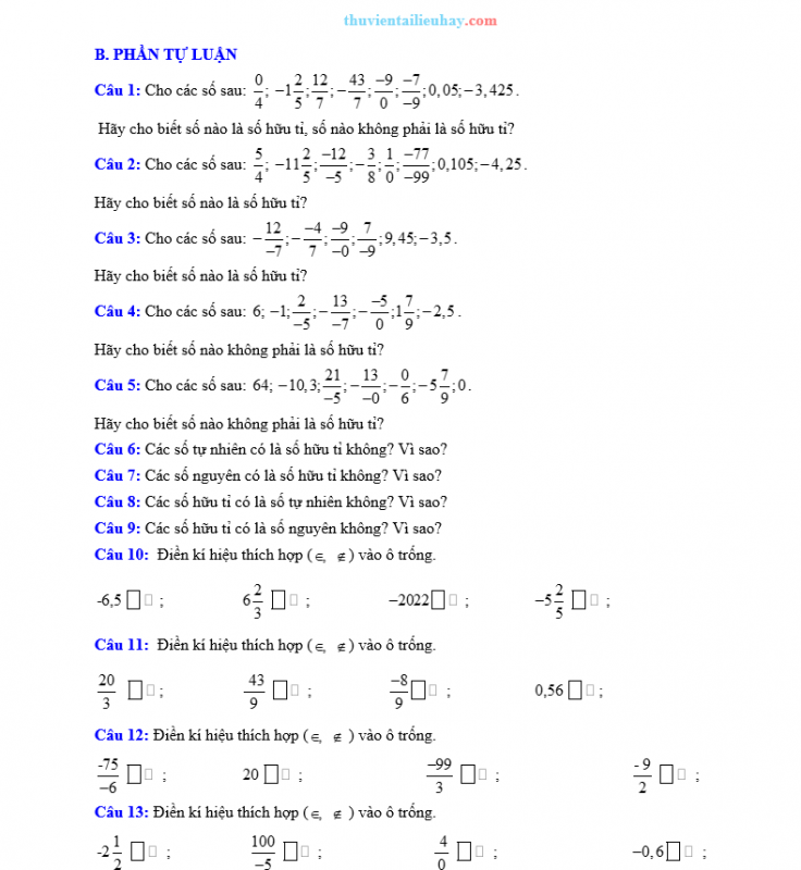 Các Dạng Toán Về Tập Hợp Số Hữu Tỉ Lớp 7