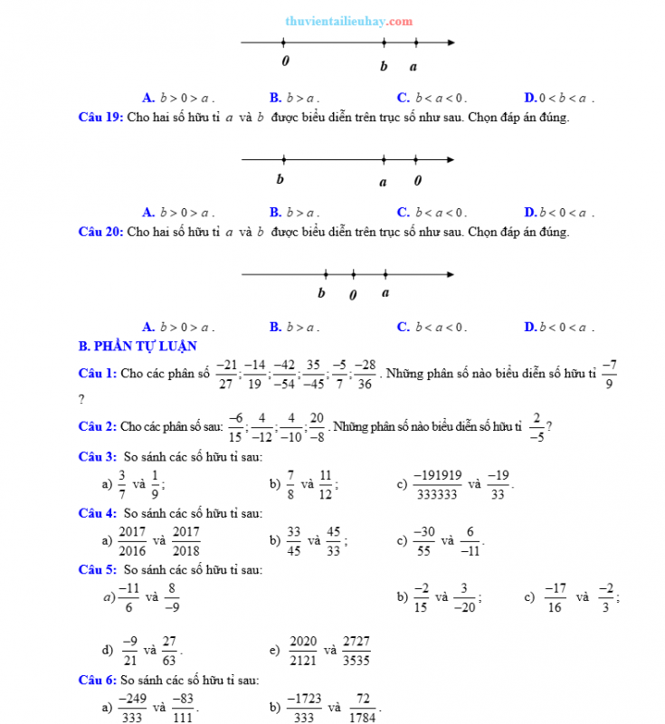 Các Dạng Toán Về Thứ Tự Trong Tập Hợp Số Hữu Tỉ Lớp 7 Có Đáp Án Chi Tiết